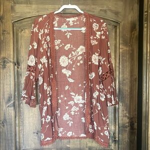 Maurices Floral Cardigan - Rust and White